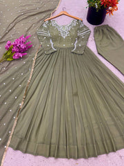 Sequence Work Pista Color Georgette Anarkali Gown