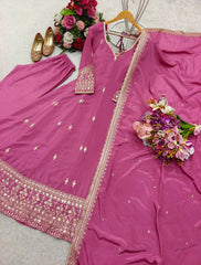 Pink Color Embroidery Work Graceful Anarkali Gown