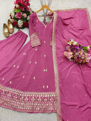 Pink Color Embroidery Work Graceful Anarkali Gown