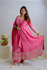 Pink Color Embroidery Work Graceful Anarkali Gown