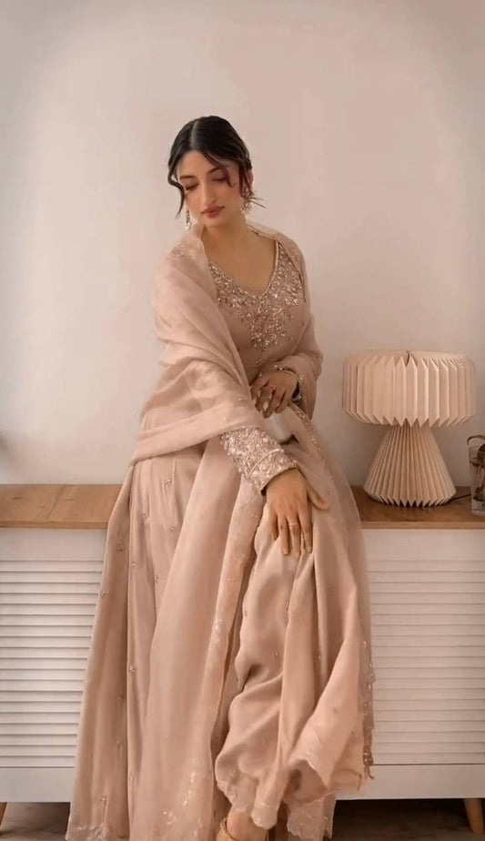 Designer Party Wear Peach Color Exclusive Gown
