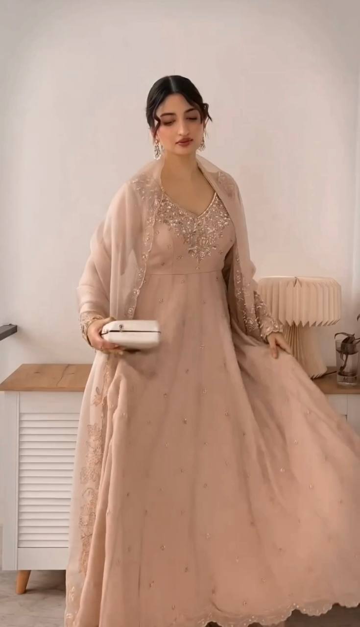 Designer Party Wear Peach Color Exclusive Gown