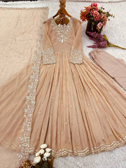 Designer Party Wear Peach Color Exclusive Gown