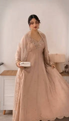Designer Party Wear Peach Color Exclusive Gown