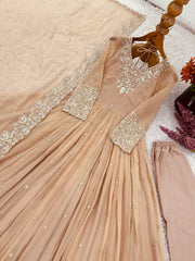 Designer Party Wear Peach Color Exclusive Gown