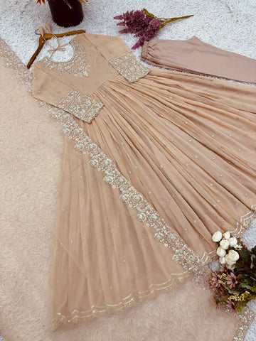 Designer Party Wear Peach Color Exclusive Gown