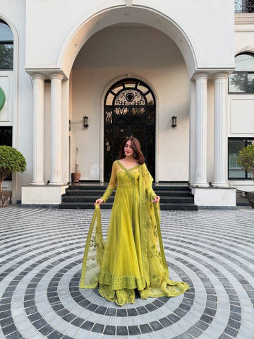 Lemon Color Kediya Style Shrug With Lehenga