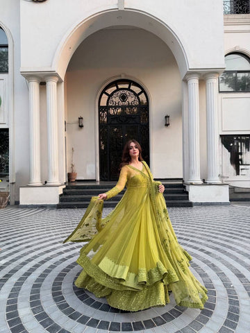 Lemon Color Kediya Style Shrug With Lehenga