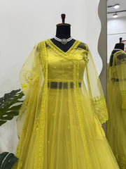 Lemon Color Kediya Style Shrug With Lehenga