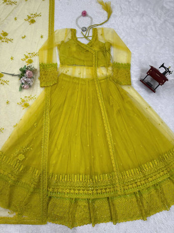 Lemon Color Kediya Style Shrug With Lehenga