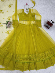 Lemon Color Kediya Style Shrug With Lehenga