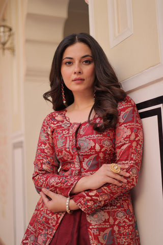 Vichitra Simmer Maroon Color Graceful Top With Lehenga