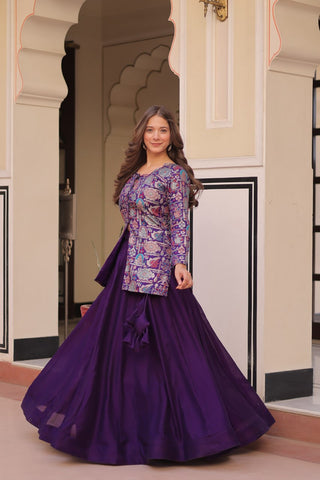 Vichitra Simmer Purple Color Graceful Top With Lehenga