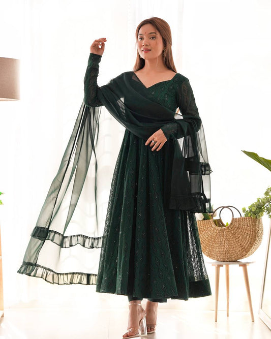 Luxuriant Green Color Sequence Work Anarkali Gown