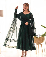 Luxuriant Green Color Sequence Work Anarkali Gown