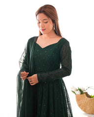 Luxuriant Green Color Sequence Work Anarkali Gown
