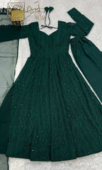Luxuriant Green Color Sequence Work Anarkali Gown