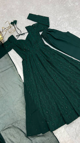 Luxuriant Green Color Sequence Work Anarkali Gown
