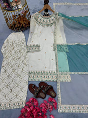 White Color Sequence Work Top With Farshi Palazzo Set