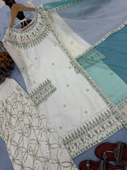 White Color Sequence Work Top With Farshi Palazzo Set