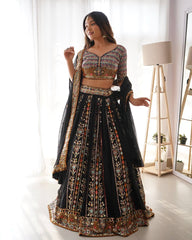 Thread With Sequence Work Black Color Lehenga Choli