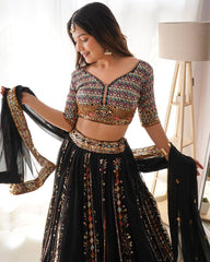 Thread With Sequence Work Black Color Lehenga Choli