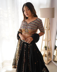 Thread With Sequence Work Black Color Lehenga Choli