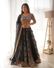 Thread With Sequence Work Black Color Lehenga Choli