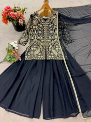 Designer Black Color Top With Palazzo Set