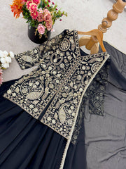 Designer Black Color Top With Palazzo Set