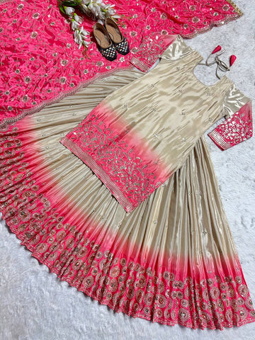 Double Shade Chiku Color Sequence Work Lehenga With Top
