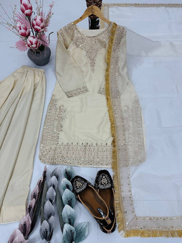 Off White Color Work Sequences Innovative Palazzo Suit