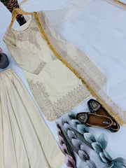 Off White Color Work Sequences Innovative Palazzo Suit
