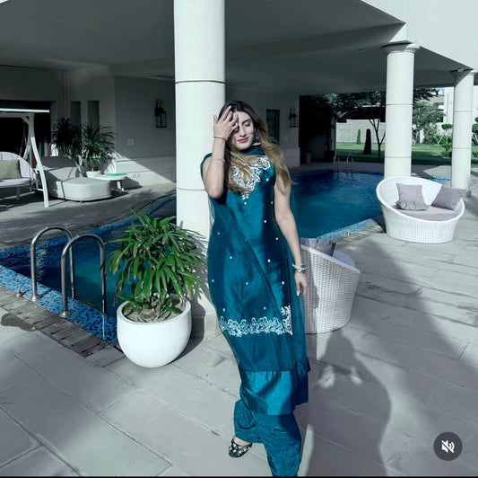Captivating Heavy Embroidery Work Teal Blue Salwar Suit
