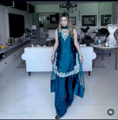 Captivating Heavy Embroidery Work Teal Blue Salwar Suit