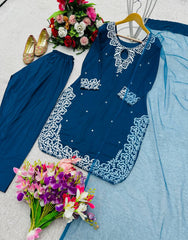 Captivating Heavy Embroidery Work Teal Blue Salwar Suit