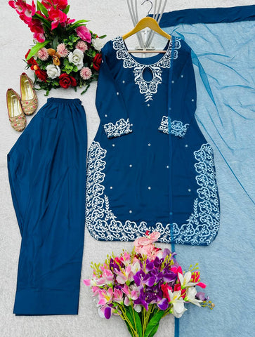 Captivating Heavy Embroidery Work Teal Blue Salwar Suit