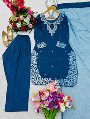 Captivating Heavy Embroidery Work Teal Blue Salwar Suit