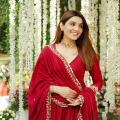 Multi Thread Work Red Color Anarkali Suit