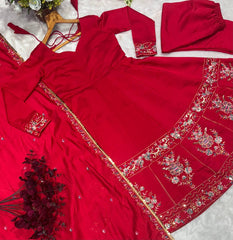 Multi Thread Work Red Color Anarkali Suit