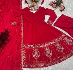 Multi Thread Work Red Color Anarkali Suit