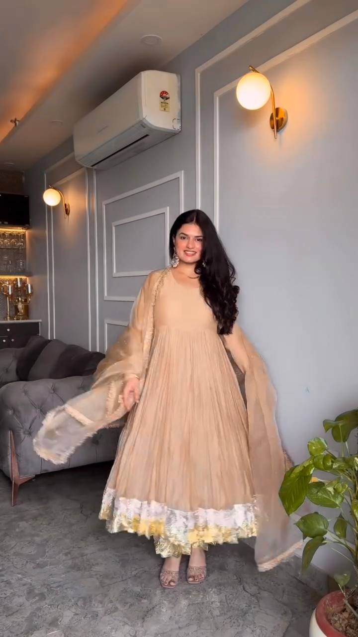 Fully Stitched Peach Color Georgette Long Gown