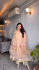 Fully Stitched Peach Color Georgette Long Gown