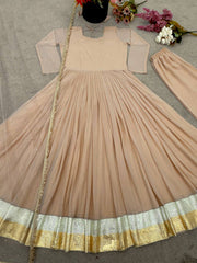 Fully Stitched Peach Color Georgette Long Gown