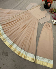Fully Stitched Peach Color Georgette Long Gown