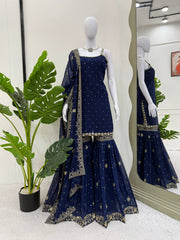 Fancy Blue Color With Work Sharara Suit