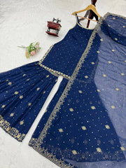 Fancy Blue Color With Work Sharara Suit