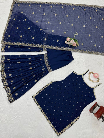 Fancy Blue Color With Work Sharara Suit