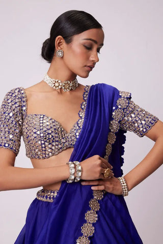Georgette Blue Color Beautiful Mirror Work Lehenga Choli