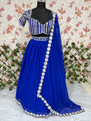 Georgette Blue Color Beautiful Mirror Work Lehenga Choli